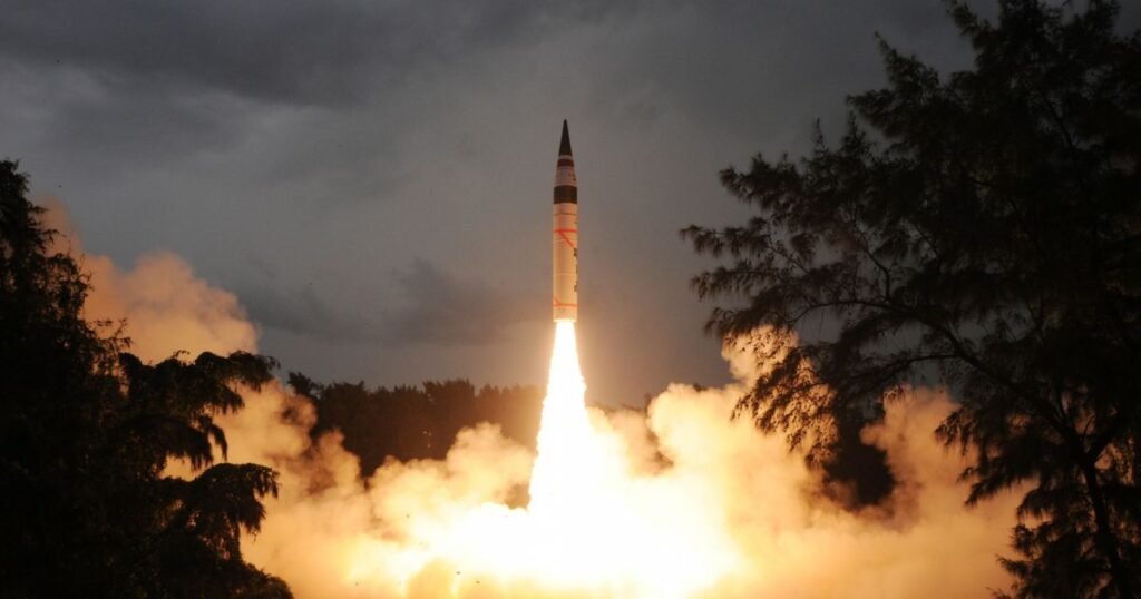 Agni-V intercontinental ballistic missile on mobile launcher at Republic Day parade New Delhi